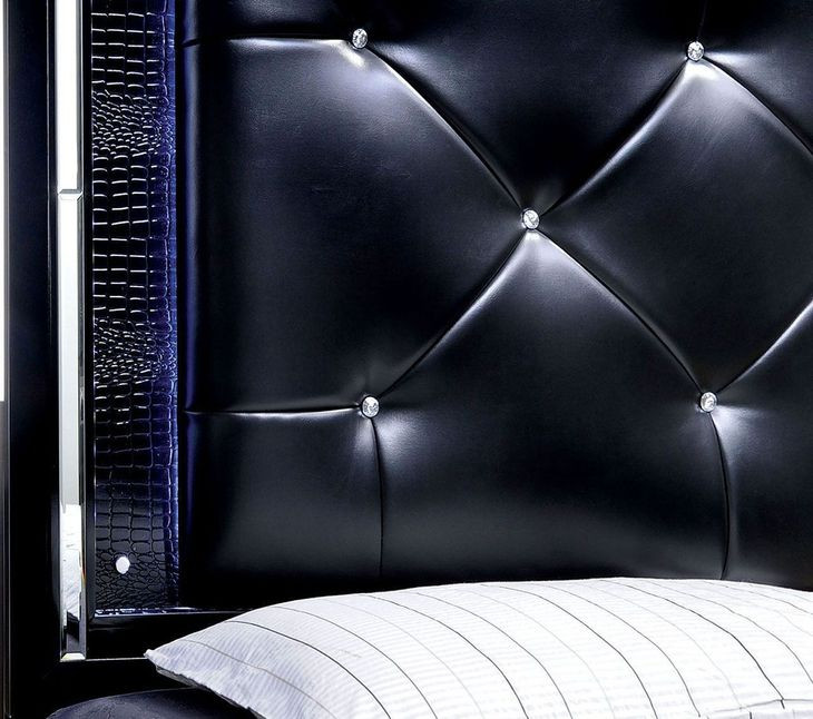Bellanova Black Queen Upholstered Panel Bed with LED Light