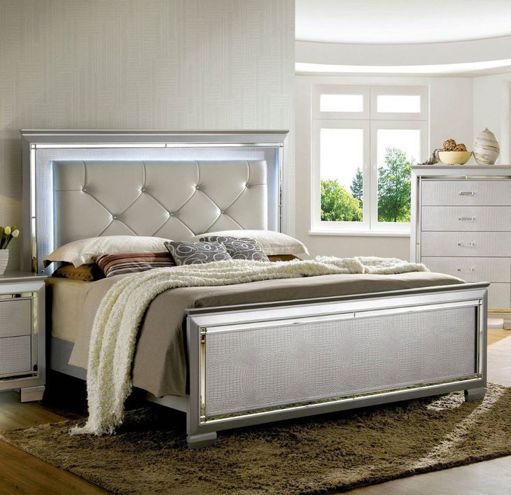 Bellanova Silver California King Upholstered Panel Bed with LED Light