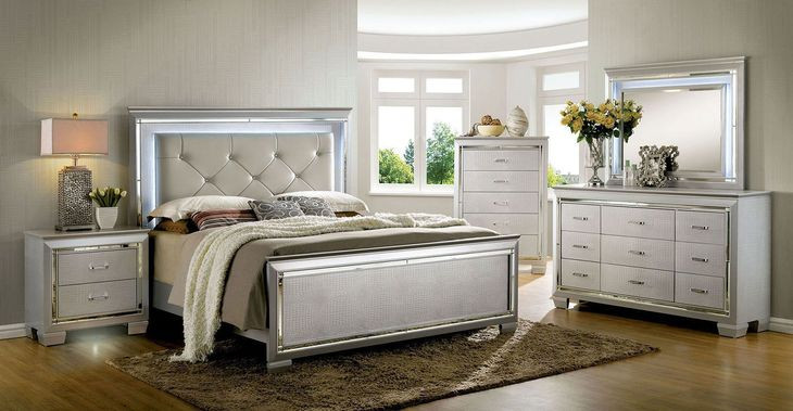 Bellanova Silver California King Upholstered Panel Bed with LED Light