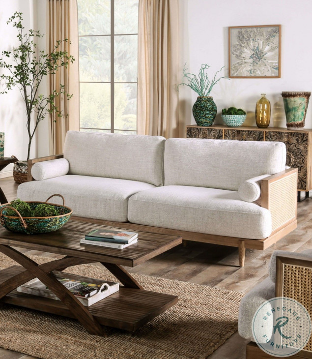 Alesund Beige And Light Oak Sofa From Furniture of America Coleman