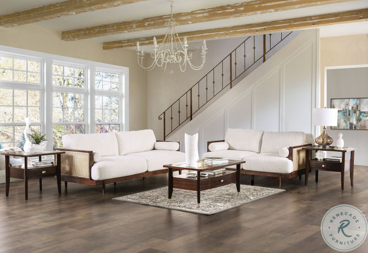 Alesund Beige And Walnut Living Room Set from Furniture of America