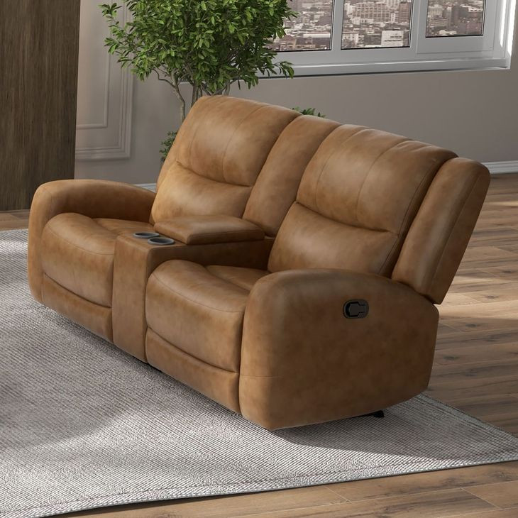 Leolinus Brown 79" Manual Reclining Loveseat with Console