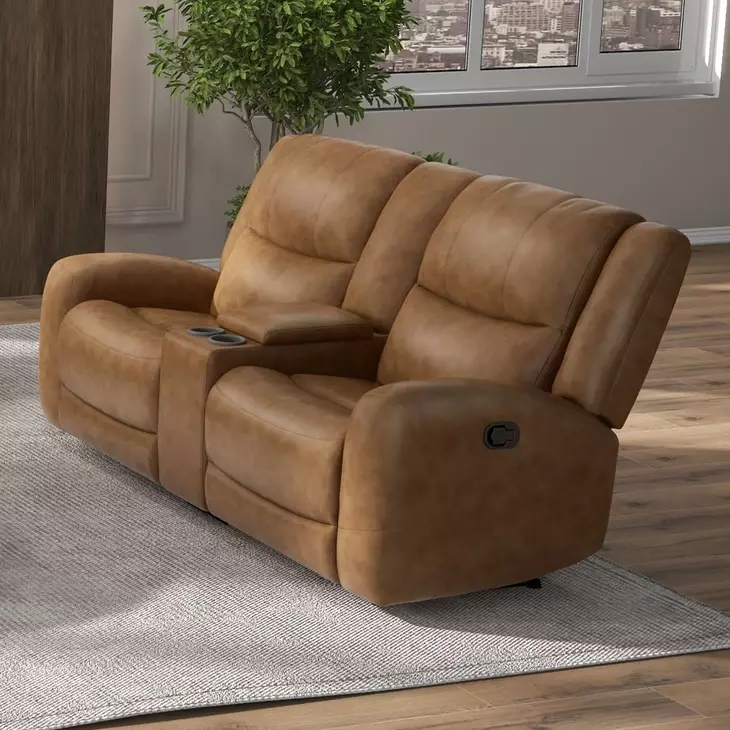 Leolinus Brown 79" Manual Reclining Loveseat with Console