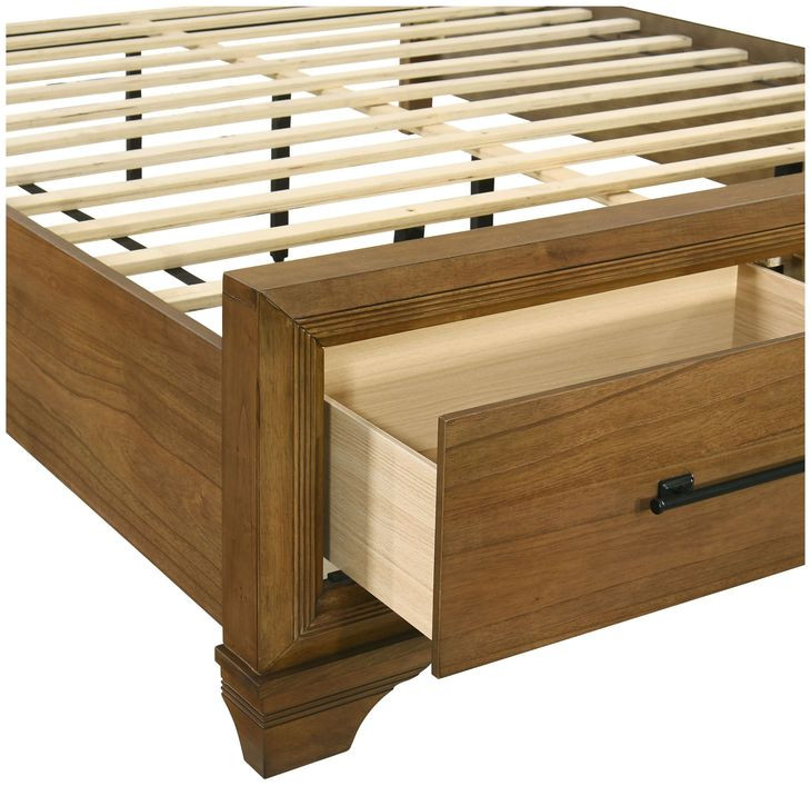 Talcott Beige and Brown King Upholstered Storage Platform Bed with LED