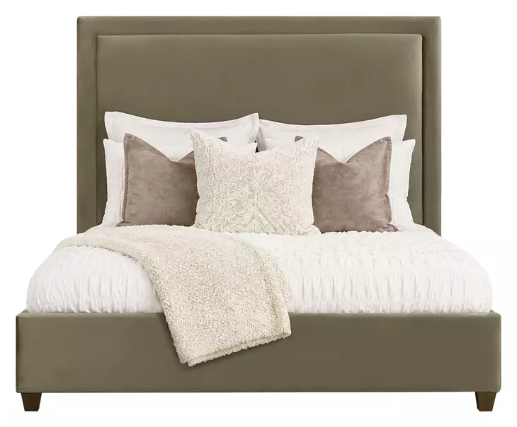 Kimberly Mystical Moss and Dark Brown King Upholstered Panel Bed