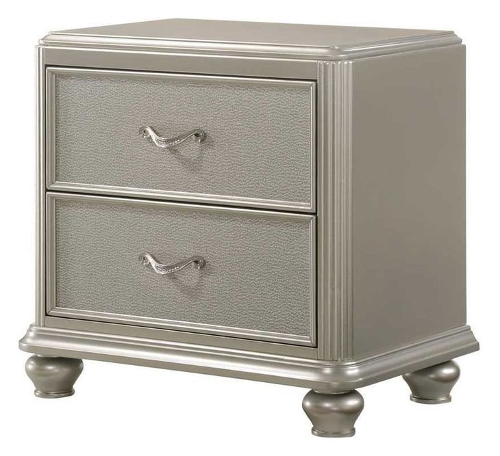 B0846J Silver 2 Drawer Nightstand