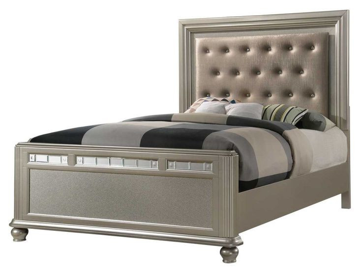 B0846J Silver Upholstered Queen Panel Bed