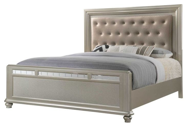 B0846J Silver Upholstered King Panel Bed