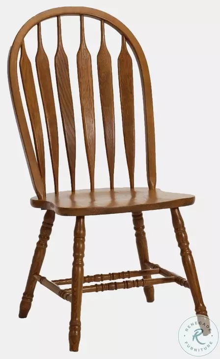 Classic Oak Burnished Rustic Detailed Curved Arrow Side Chair