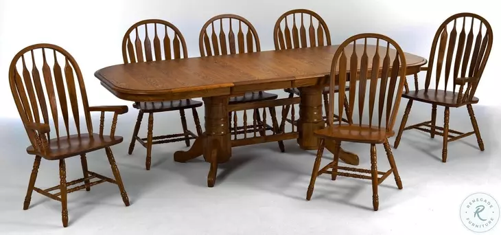 Classic Oak Burnished Rustic Detailed Curved Arrow Side Chair