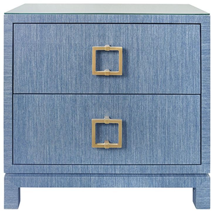 Cole Blue Dyed Rectangular 2 Drawer Glass Top Side Table