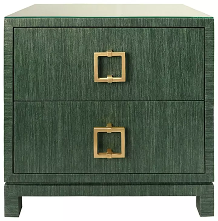 Cole Green Dyed Rectangular 2 Drawer Glass Top Side Table