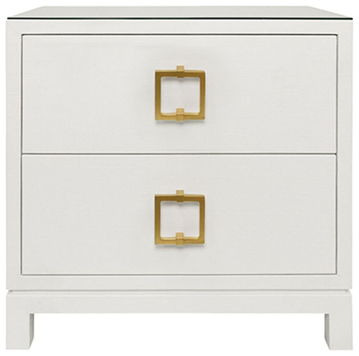 Cole White Rectangular 2 Drawer Glass Top Side Table