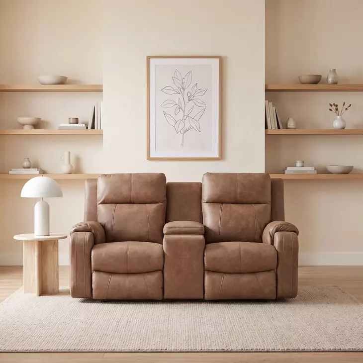 Contour Cocoa 74" Power Reclining Console Loveseat with Power Headrest and USB Charging