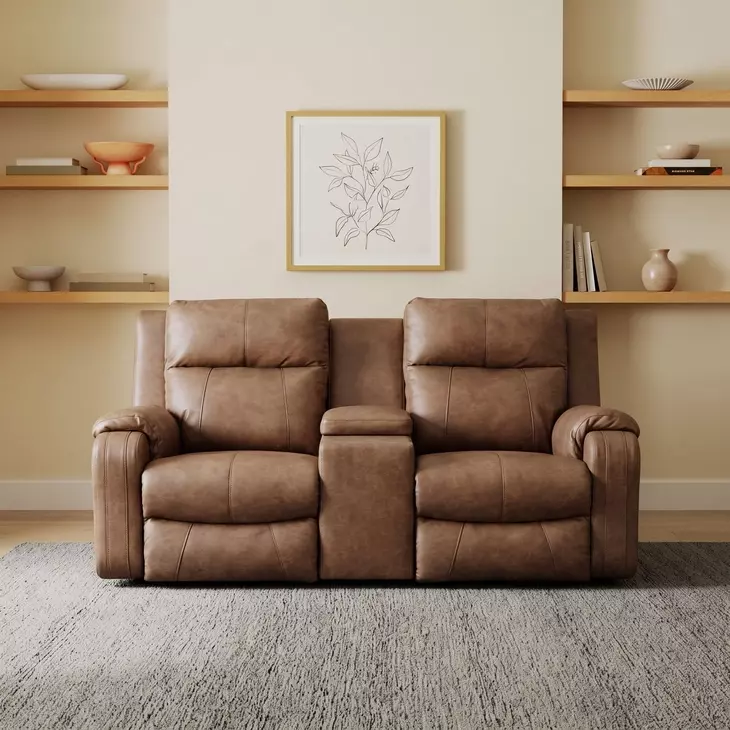 Contour Cocoa 74" Power Reclining Console Loveseat with Power Headrest and USB Charging