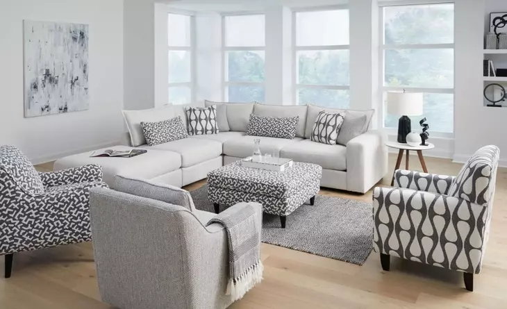 Contour Natural Off White 5 Piece Modular LAF Sectional with Pillows