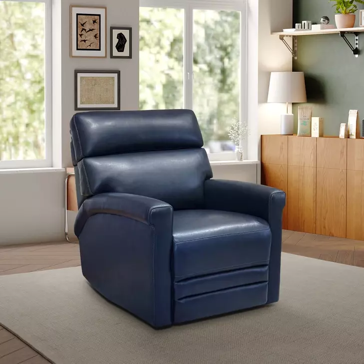 Corbyn Shoreham Blue Leather Power Recliner with Power Headrest and USB Charging