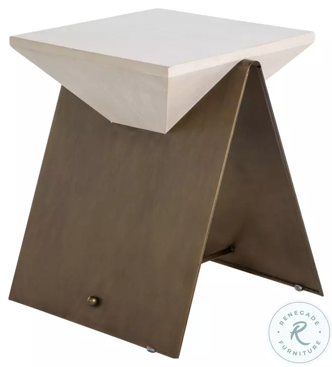 Cornet Cerused White And Brushed Brass Side Table