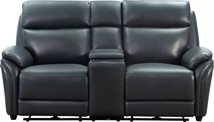 Corry Pretty G Dark Blue Leather 77" Power Reclining Console Loveseat with Power Lumbar and USB Charging