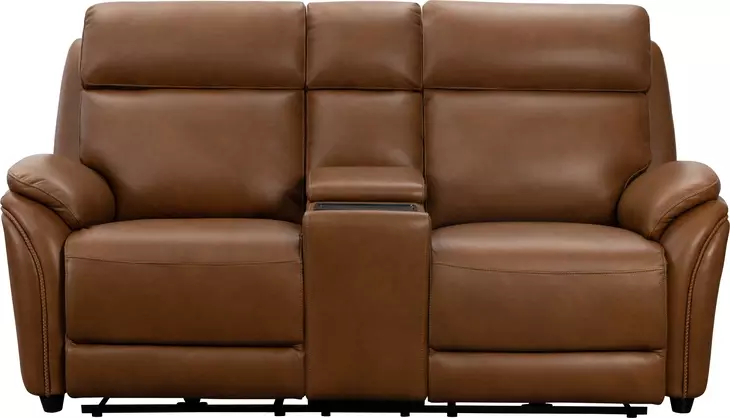 Corry Simon Saddle Leather 77" Power Reclining Console Loveseat with Power Lumbar and USB Charging