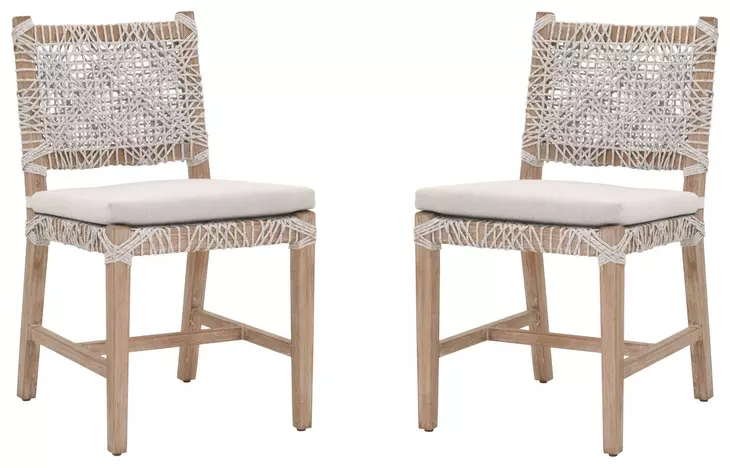 Costa Pumice Performance Fabric And Taupe White Flat Rope Outdoor Dining Chair Set Of 2