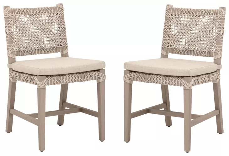 Costa Beige Performance Fabric Outdoor Dining Chair Set of 2