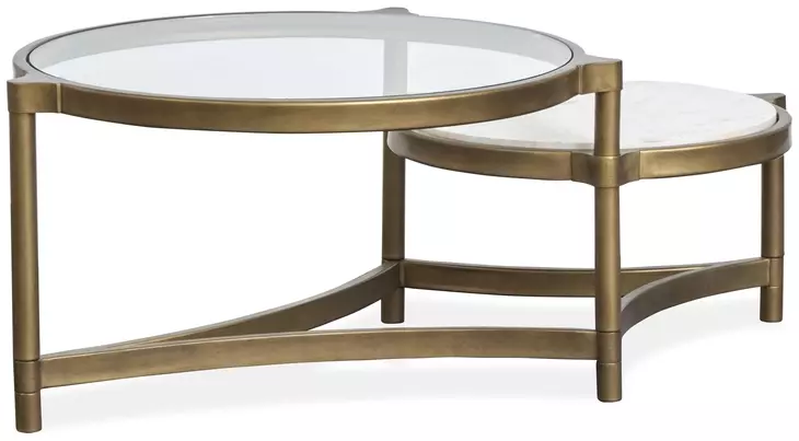 Cassidy Aged Brass and Volakas Round Glass Top Cocktail Table