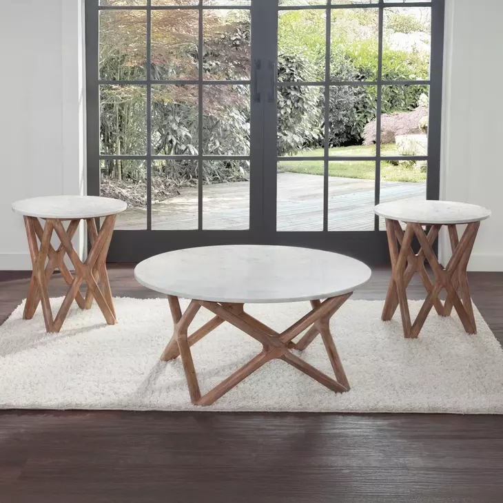 Wyman Banswara White Round Marble Top End Table