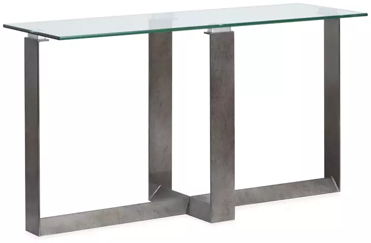 Whitehall Aged Pewter and Chrome Pucks Rectangular Glass Top Sofa Table