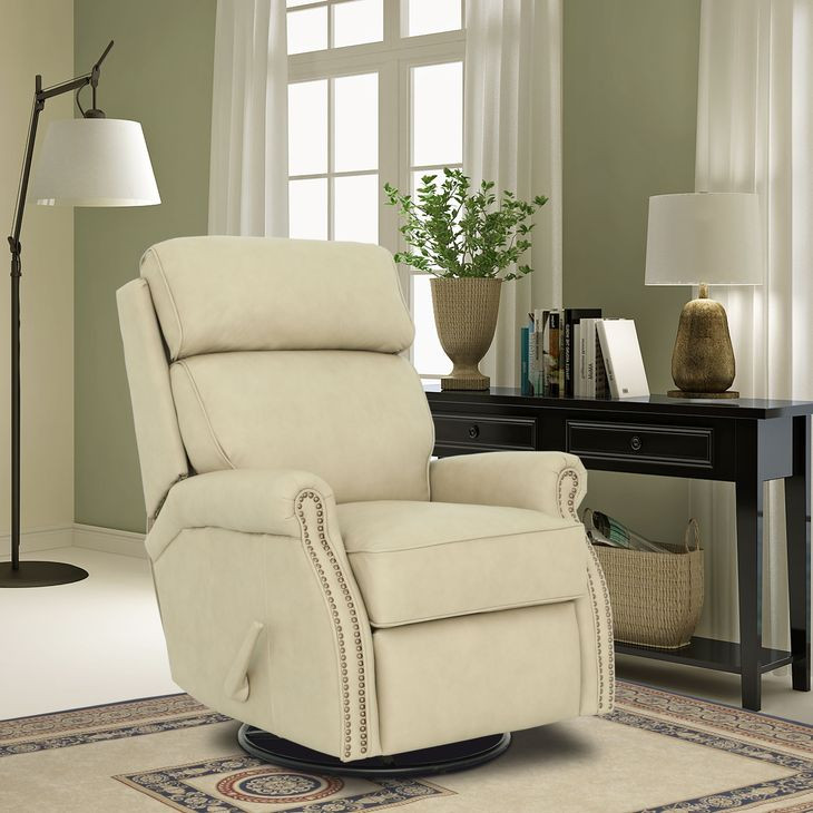 Crews Cashmere Stone Leather Swivel Glider Recliner