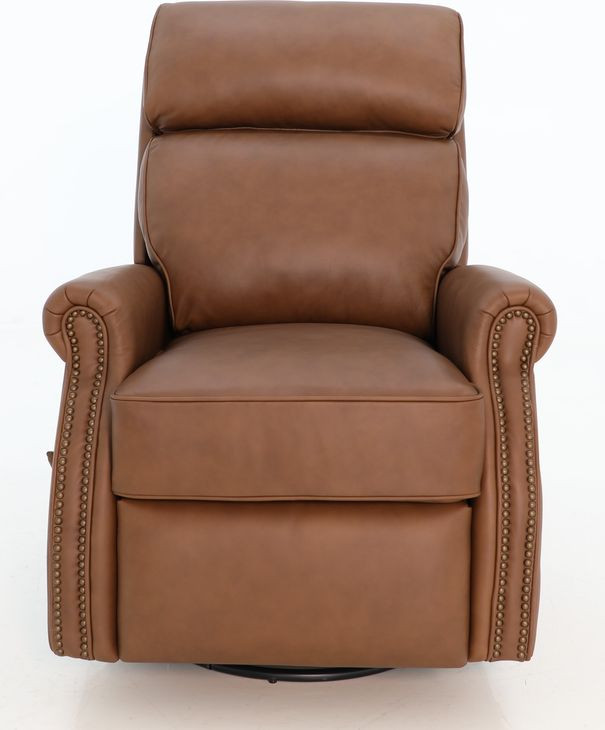 Crews Dobbs Saddle Leather Swivel Glider Recliner with Nailhead Trim
