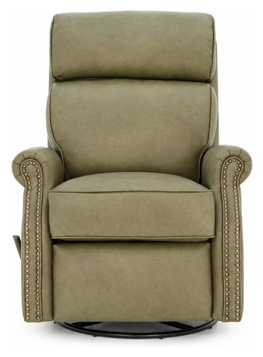 Crews Oasis Olive Leather Swivel Glider Recliner with Nailhead Trim