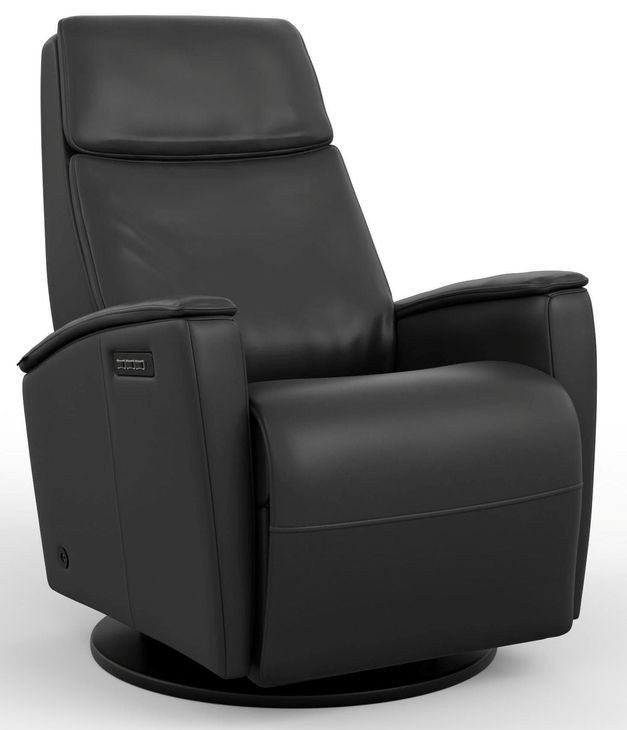 Relax Crown Black Leather Large Glider Power Recliner with Magnetic Charger