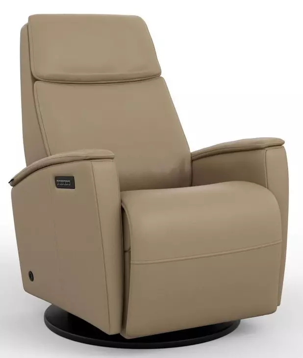 Relax Crown Tan Leather Large Glider Power Recliner with Magnetic Charger