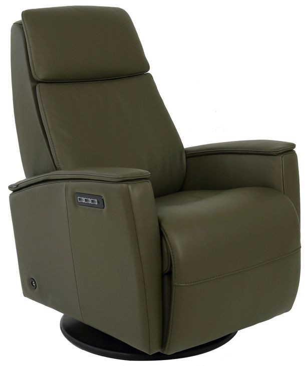 Relax Crown Martini Olive Leather Small Glider Power Recliner with Magnetic Charger