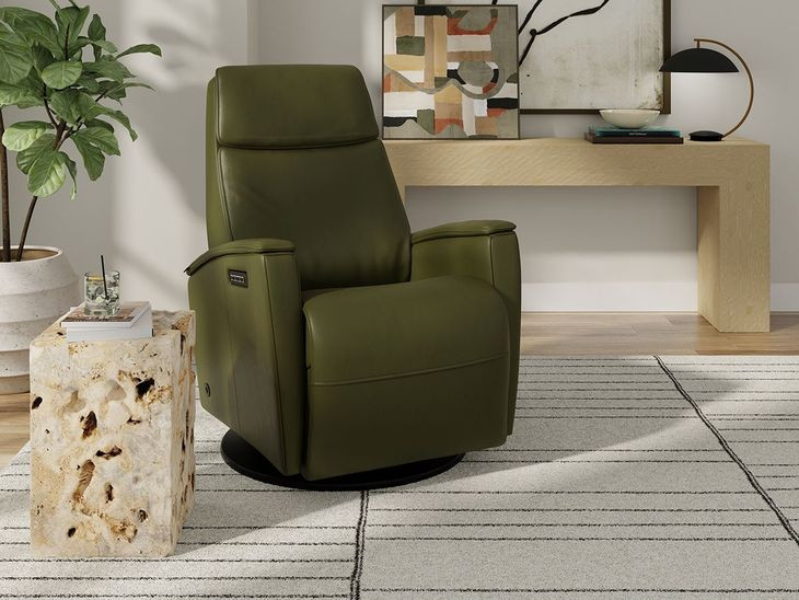 Relax Crown Martini Olive Leather Large Glider Power Recliner with Magnetic Charger