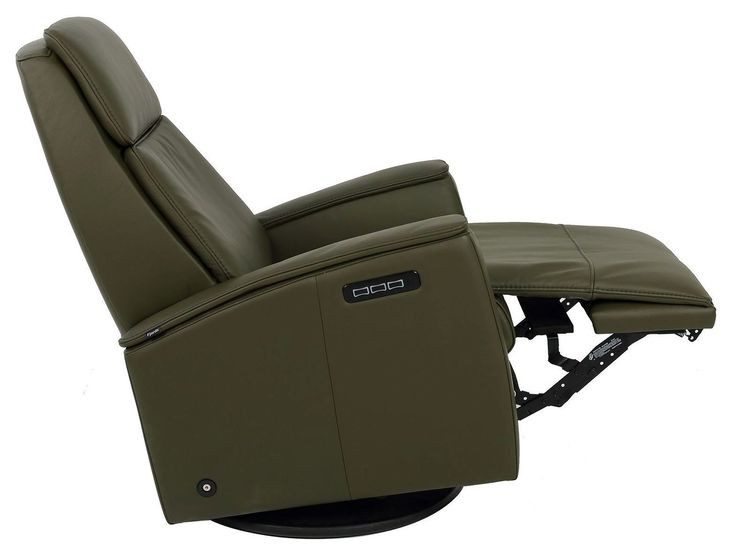 Relax Crown Martini Olive Leather Small Glider Power Recliner with Magnetic Charger