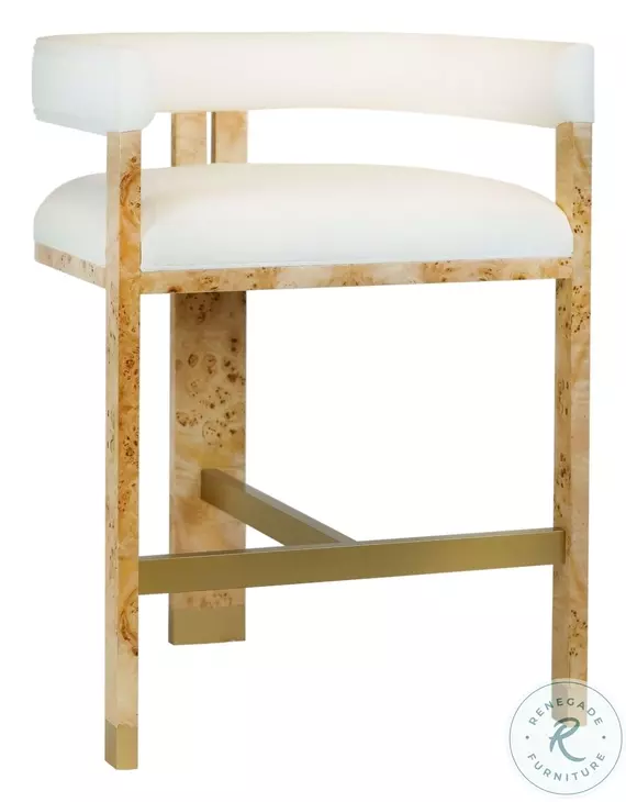 Cruise Matte Burl Wood And White Linen Counter Height Stool