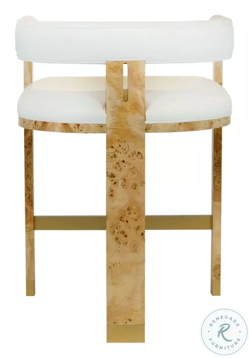 Cruise Matte Burl Wood And White Linen Counter Height Stool