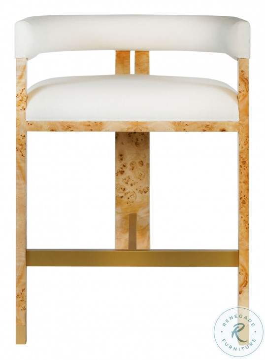 Cruise Matte Burl Wood and White Linen Counter Height Stool from Worlds