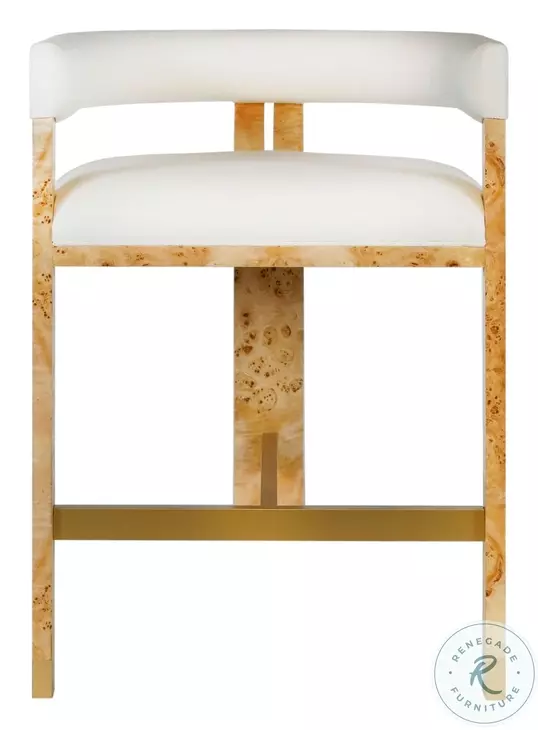 Cruise Matte Burl Wood And White Linen Counter Height Stool