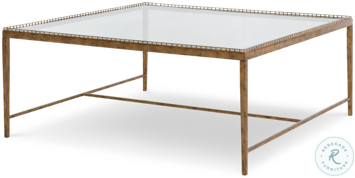Logan Glass And Warm Gold Leaf Brass Square Cocktail Table
