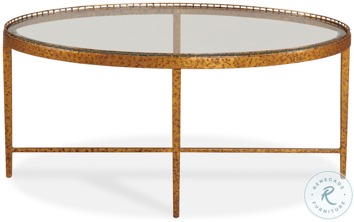 Logan Glass And Warm Gold Leaf Brass Oval Cocktail Table