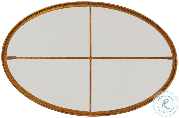Logan Glass And Warm Gold Leaf Brass Oval Cocktail Table