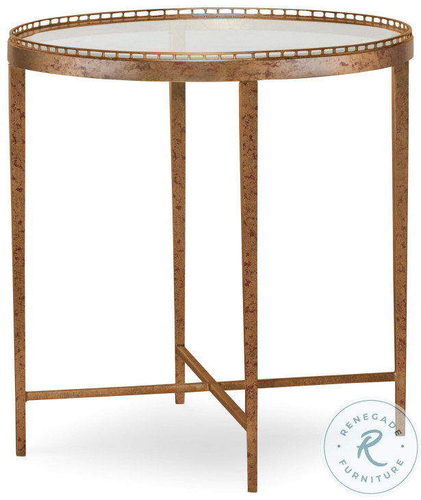 Logan Glass And Warm Gold Leaf Brass Round Chairside Table