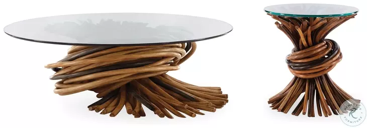 Knot Clear Glass And Natural Occasional Table Set