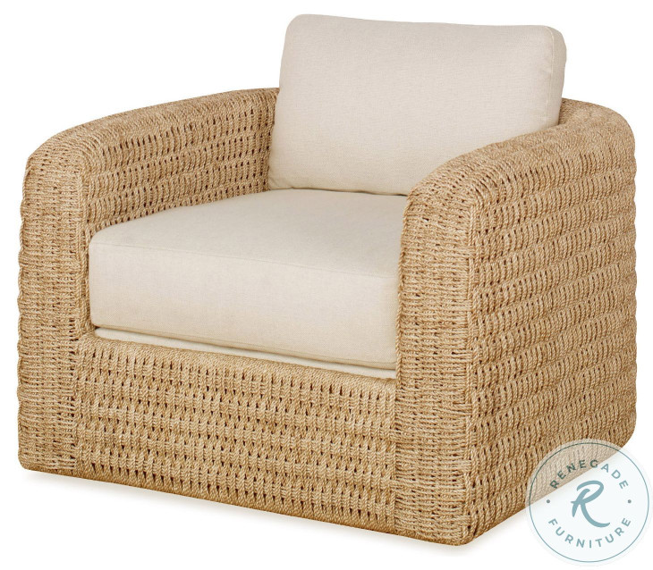 Bottega Flax And Natural Rattan Swivel Chair