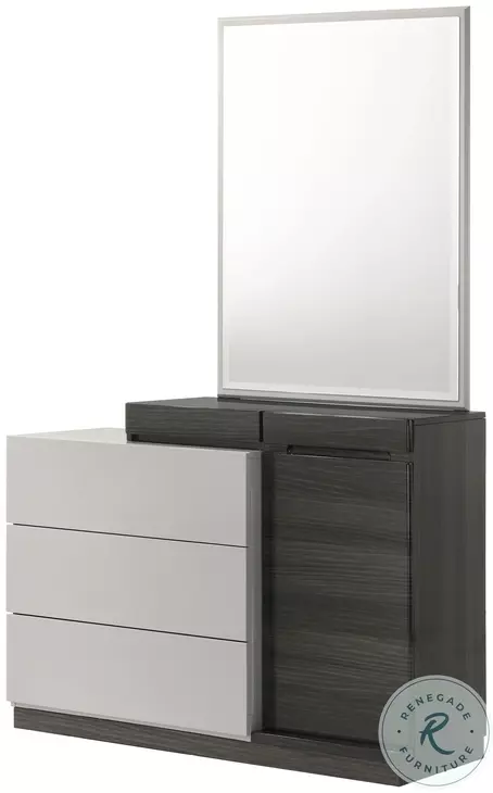 Cube High Gloss Light And Dark Zebra Gray Dresser And Mirror