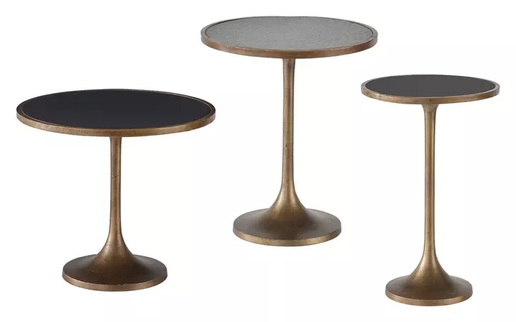 Curated Black and Gold Round Granite Top Nouveau Occasional Table Set