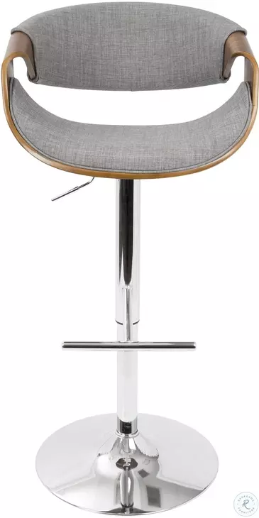Curvo Walnut And Light Gray Adjustable Swivel Bar Stool Set of 2